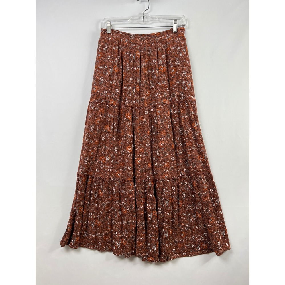 Altar'd State Maxi Skirt Womens M Brown Floral Smocked Tiered Boho Peasant